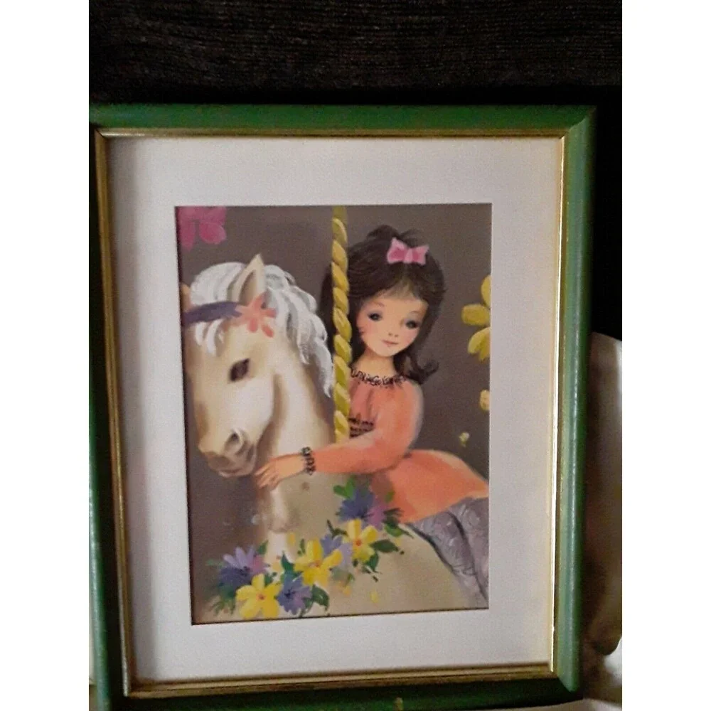 Vintage Mid Century Prints, Girls, Big Eyes, Framed